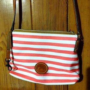 Dooney and Bourke crossbody small purse coral and white stripes